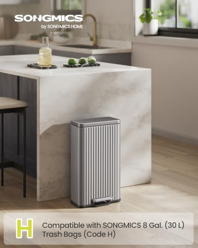 SONGMICS Trash Can, 8 Gallon (30 L), Stainless Steel, with Lid, Pedal - color: Metallic Silver, size: 8 Gallon