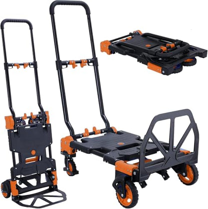 Heavy Duty 330lbs Folding Hand Truck, 2 in 1 Alu Foldable Dolly, Orange - color: Orange