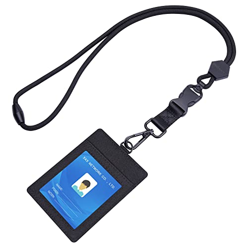 Wisdompro ID Badge Holder with Breakaway Safety Lanyard, Vertical Black - color: Black