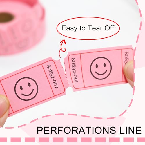 LLIKED 500 Raffle Tickets 1x2inch Smile Pink Single Roll for Events - color: Pink, size: 1"x2"