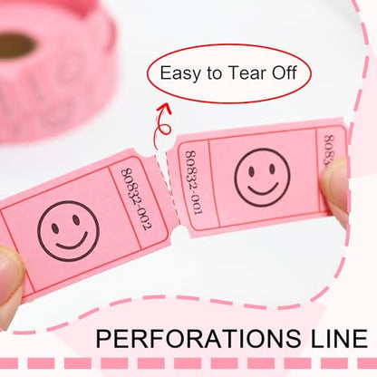 LLIKED 500 Raffle Tickets 1x2inch Smile Pink Single Roll for Events - color: Pink, size: 1"x2"