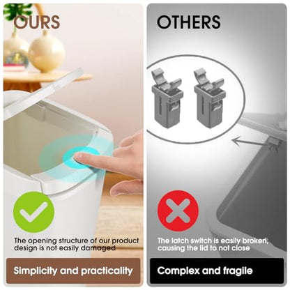 CEROELDA 3 Pack Bathroom Trash Can with Lid, 10L/2.6 Gal Small Garbage Can with Press Top Lid, Slim Plastic Waste Basket for Toilet, Office, Bedroom (White, 3 Pack) - color: 3 Pack-White