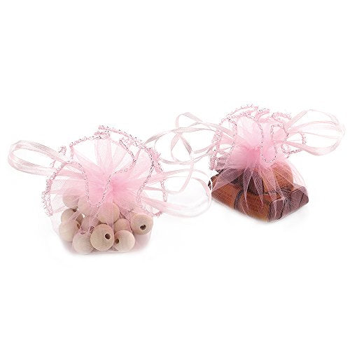 100Pcs 9.8 Inch Round Organza Bags Drawstring, Tulle Circles Baby Shower Wedding Party Favor Gift Bags Sheer Jewelry Candy Pouch (Pink) - color: Pink