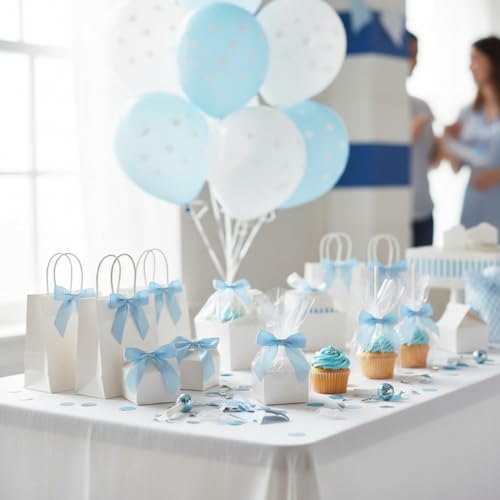 50 Pcs Baby Blue Satin Ribbon Twist Tie Bows, 2.75 Inch Pre-Tied Mini Bows with Wire for Baby Shower & Gift Wrapping - color: Baby Blue