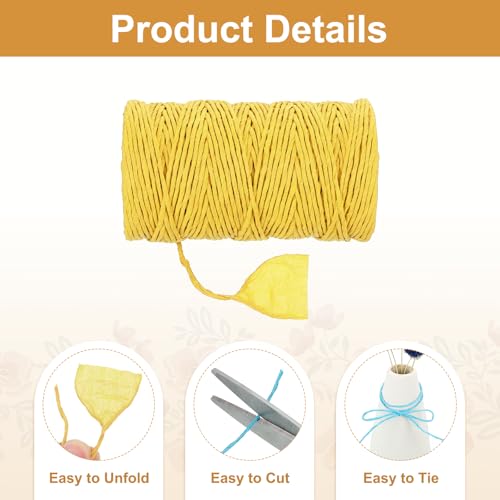 MECCANIXITY Raffia Ribbon 98 Yard Natural Paper String 2mm Wide Yellow - color: Yellow