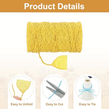 MECCANIXITY Raffia Ribbon 98 Yard Natural Paper String 2mm Wide Yellow - color: Yellow