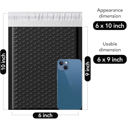 Fuxury Bubble Mailers 6x10" Black Padded Envelopes 50 Pack Usable Size 6x9" - color: Black, size: 6x10" 50PC