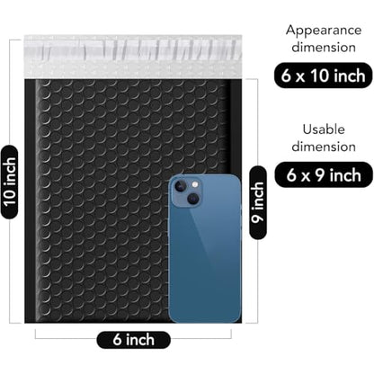 Fuxury Bubble Mailers 6x10" 100Pack Black Padded Envelopes Usable Size 6x9" - color: Black, size: 6×10" 100PC