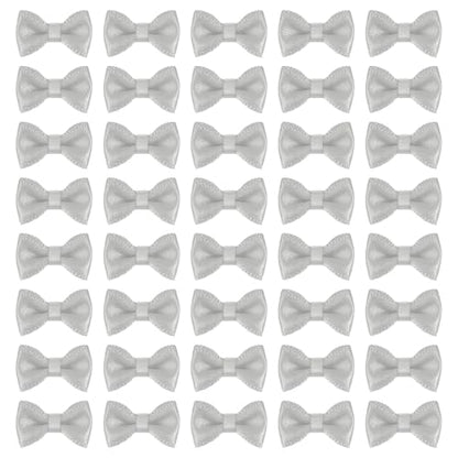 MECCANIXITY 100 Pcs Mini Ribbon Bow 0.8" Mini Fabric Satin Ribbon Flower Bows for Craft DIY Sewing Wedding Birthday Party, Grey - color: Gray