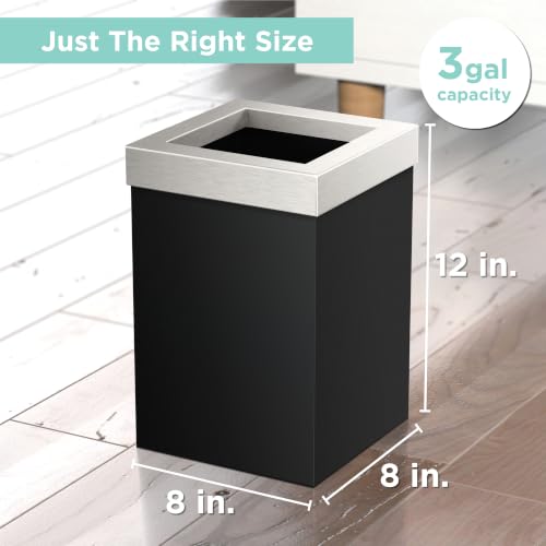 Gatco Small Bathroom Trash Can with Lid, Square 3 Gallon Stainless Steel Wastebasket, Under Sink, Matte Black and Satin Nickel, for Bathroom, Bedroom, Office (1915SN) - color: Matte Black / Satin Nickel