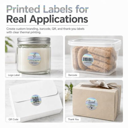 Round Holographic Silver Thermal Label 1.5 in Vinyl Sticker 200 PCS - color: Holographic Silver, size: 1.5 × 1.5 Inch