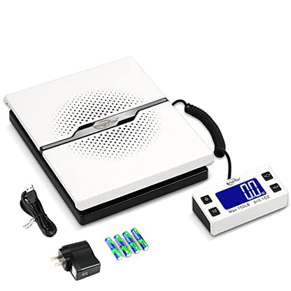 Weighmax W-8809 150 lbs x0.1oz Digital Shipping and Postal Scale with Extended Display, White, Battery and Ac Adapter Included - color: White