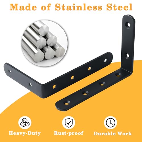 Alise 8Pcs Floating Shelf Brackets, Black Heavy Duty L Bracket for Shelves - color: Black, size: (8P) 5x3x0.72 inch