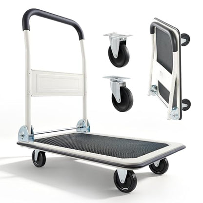 VEVOR Foldable Push Cart Dolly, 330 lbs Load Capacity, Folding Platform Truck with Swivel Wheels, Moving Platform Hand Truck Flatbed Cart, Space Saving Push Handle for Easy Storage 29 x 18.9 x 32.5 in - size: 29.0 x 18.9 x 32.5 in / 735 x 480 x 825 mm