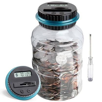 Large Piggy Bank for Boys Adults, Vcertcpl Digital Coin Counting Bank with LCD Counter, 1.8L Capacity Coin Bank Money Jar for Adults, Designed for All US Coins (Blue) - color: Blue