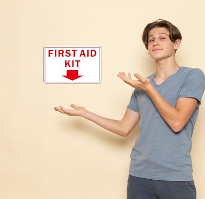 First Aid Sign, (2 Pack) Self Adhesive First Aid Kit Sign for Wall, Aluminum Metal Signs With 2 Pre-drilled Holes (9 x 6 inches, White/Red) - color: White /Red