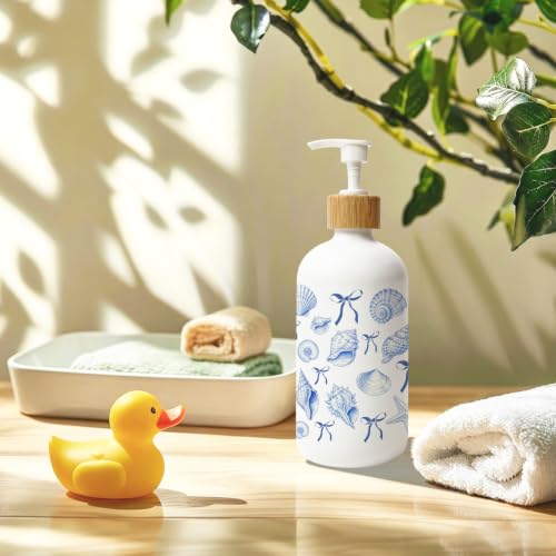 Coquette Blue Bow Coastal Glass Soap Dispenser with Pump - color: Blue