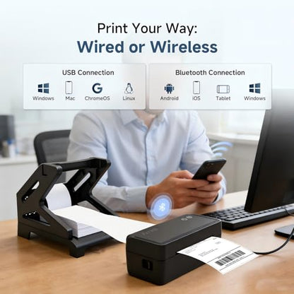 Bluetooth Thermal Label Printer w/ Stand, 4x6 Shipping Label Printer - color: Black