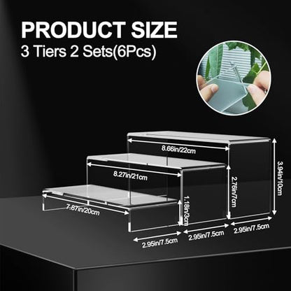 6 PCs 9 Inch Clear Acrylic Display Risers 3 Tier Stand - color: Clear 6 PCs
