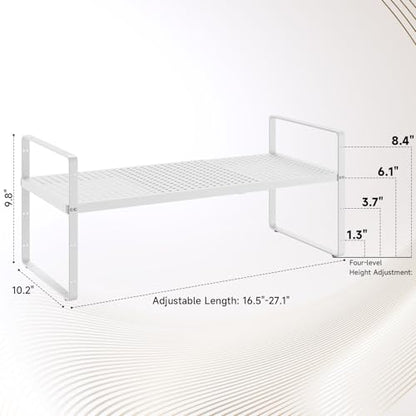16.5~27.1" Expandable Shelf with Hole，2Pack 10.2" Wide Stackable Cabinet Shelves，White - color: White, size: 2Pcs // 10.2''W-K