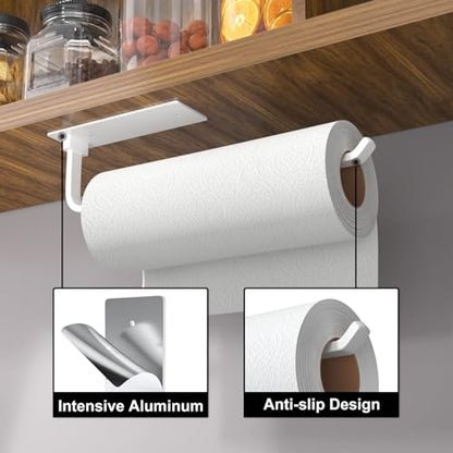 Paper Towel Holder Under Cabinet, Self-Adhesive or Drilling, White - color: White