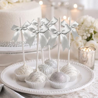 Silver Bows 60Pcs 3.5Inch Pre-Tied Satin Ribbon Bows with Adhesive Dots - color: Silver, size: 60 PCS