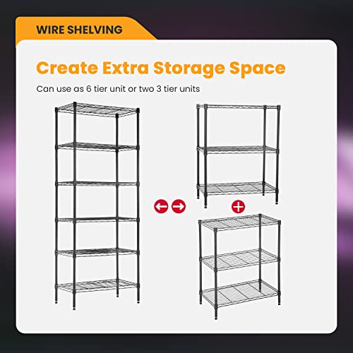 BestOffice | 6-Tier Wire Shelf | 13" x 23" x 59 | Black - color: Black, size: 13"D x 23"W x 59"H