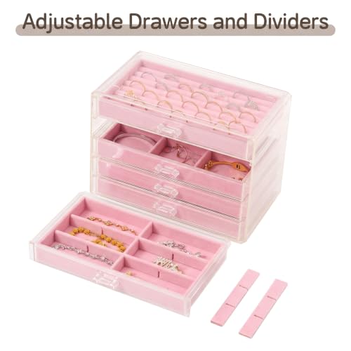 Frebeauty Acrylic Jewelry Box,5-Layer Jewelry Organizer with Drawers - color: Pink