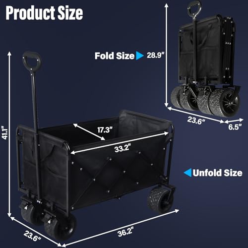 LIAPOTT Beach Wagon Carts Foldable, Extra Large 650lbs Collapsible Wagon - color: Gray