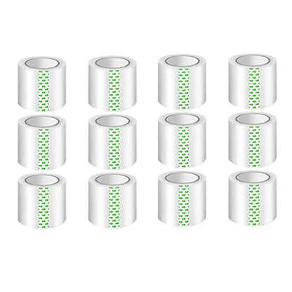 Clear Packing Tape (12 Rolls) - Quiet Packaging Tape 1.5 INCH Core Shipping Tape Refill Rolls Moving Tape for Packing Boxes, 2" x 25 Yards - size: 12 Rolls