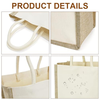 SOUJOY 6 Pack Burlap Tote Bags, Reusable Jute Gift Tote with Handles, Small Beach Bags, Canvas Grocery Shopping Tote for Bridesmaid, DIY, Shopping, Pool, Wedding Bag