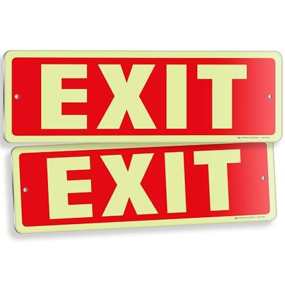 iSYFIX Exit Glow in the Dark Sign Aluminum, 2 Pack, 12x4 Inch - color: Metal Glow, size: 2 Pk 12x4
