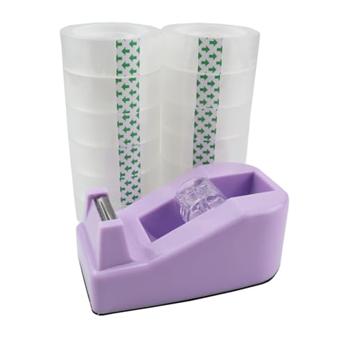 Desktop Tape Dispenser,1 Pack Purple Tape Dispensers with 12Rolls Transparent Tape, for Packaging in Office,Restaurant, Flower Shop,Cake Shop (Purple) - color: Purple
