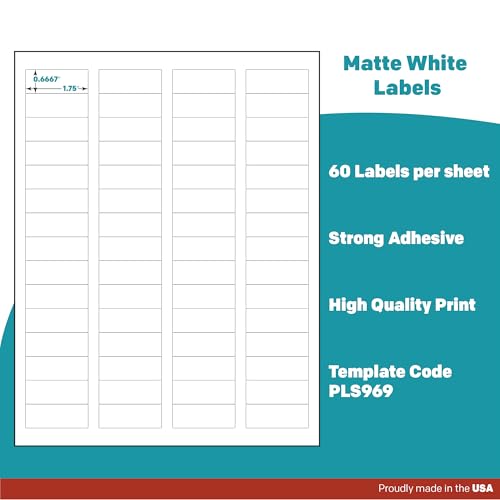 Premium Label Supply White Sticker Return Address Labels – 1-3/4" x 2/3" – Laser/Inkjet Compatible – (60 per Sheet), 25 Sheets – 1,500 Total Adhesive Labels - size: 1500 Labels