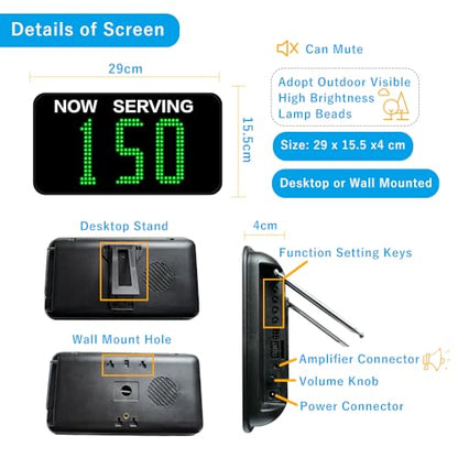 Take a Number Machine Queue Wireless Calling System for Customers with 1 Dot-Matrix Display Show Now Serving Number 2 Waterproof Next Call Button 1 Green Ticket Dispenser