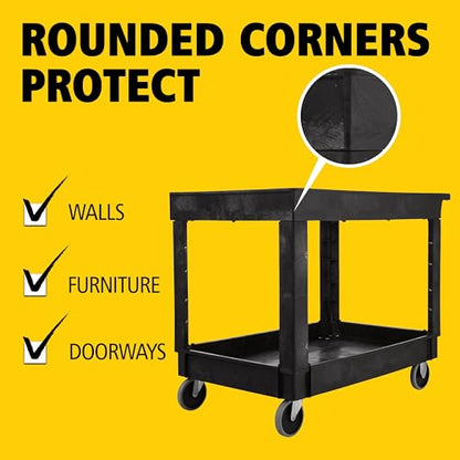 Rubbermaid Commercial Products 2-Shelf Utility/Service Cart, Medium, Lipped Shelves, Standard Handle, 500 lbs. Capacity, for Warehouse/Garage/Cleaning/Manufacturing/Maintenance - size: Medium