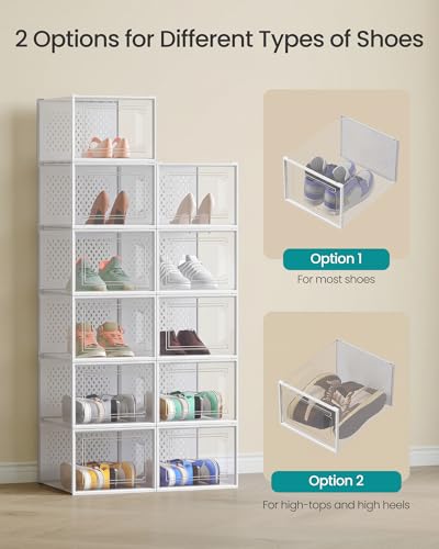SONGMICS Shoe Boxes, Clear Plastic Sneaker Box, Pack of 12 - color: Transparent + White, size: XXL-12pcs