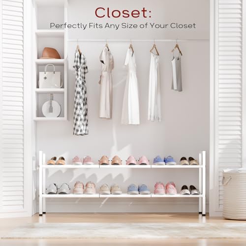 Bumusty 2 Tier Long Expandable Shoe Rack for Closet, White - color: White, size: 2-tier
