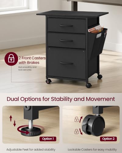 VASAGLE 3-Drawer File Cabinet, Mobile Printer Stand with Storage - color: Black, size: 3 Drawers