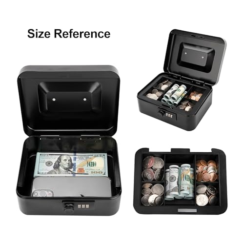 Jssmst Cash Box with Money Tray and Combination Lock - Secure Medication Lock Box for Home and Office Use, 7.87'' x 6.3'' x 3.54'' - Durable and Reliable Security Solution - color: Black, size: Medium