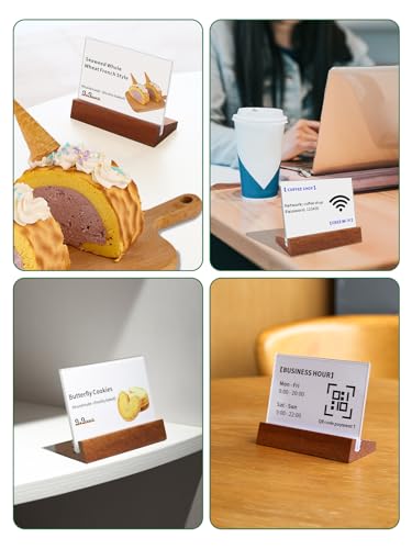 6 Pack Small Acrylic Sign Holder with Wood Base 3.94x2.76 Inch, L-Shape - size: 3.94*2.76