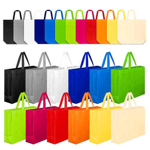 24 Pack Reusable Grocery Bags, Colorful Non-Woven Shopping Bags, Foldable Tote Bags Bulk