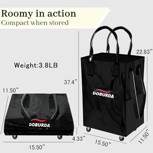 Reusable Grocery Bag On Wheels,Rolling Tote, Shopping Trolley, Rolling Duffle bag,Collapsible Grocery Bag Tote - color: Black