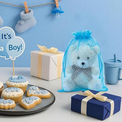 ANZNKU 50 PCS Organza Bags 5 x 7, Lake Blue Small Mesh Gift Bags Bulk - color: Lake Blue