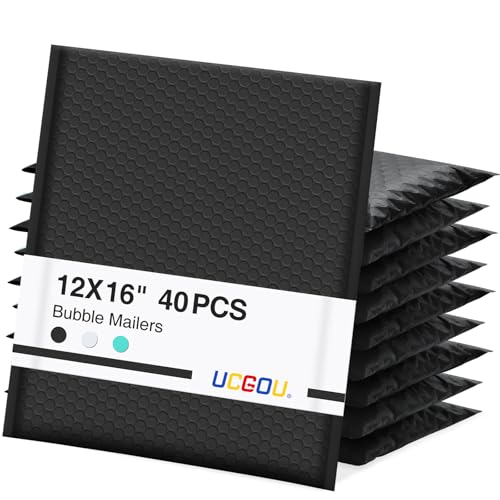 UCGOU Bubble Mailers 12x16" 40 Pack Usable Size 12x15" Black Padded Mailers - color: Black, size: 12x16" 40PC