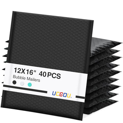 UCGOU Bubble Mailers 12x16" 40 Pack Usable Size 12x15" Black Padded Mailers - color: Black, size: 12x16" 40PC