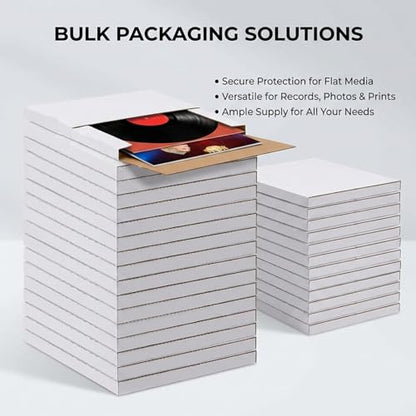 50 Pack Vinyl Record Shipping Boxes: 12.5" X 12.5" x 1" White Vinyl Record LP Shipping Mailer Boxes, Easy Fold LP Cardboard Mailing Boxes Multi Depth Album Mailers for Packaging Moving Storage