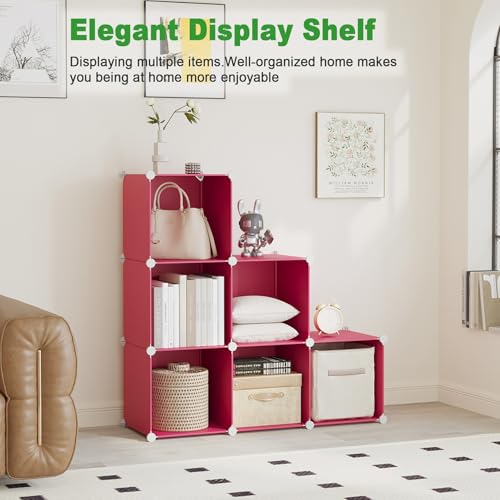 C&AHOME 6-Cube Storage Organizer Cube Shelf Closet Storage Bookcase, Red - color: Red