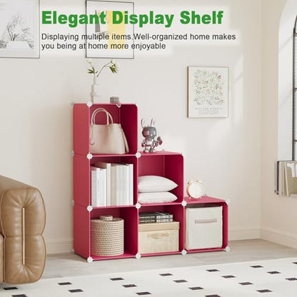 C&AHOME 6-Cube Storage Organizer Cube Shelf Closet Storage Bookcase, Red - color: Red