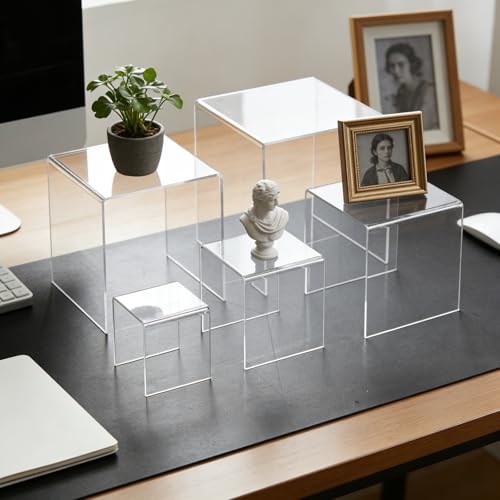 ASelected 5 PCS Clear Acrylic Risers Display Stands, 3/4/5/6/7Inch Square Acrylic Display Risers, Acrylics Stand for Figures, Perfumes, Cupcake, Candy, Dessert, Jewelry